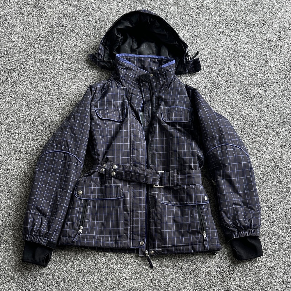 Free Country Black Jacket with Purple Windowpane Check Ski Coat